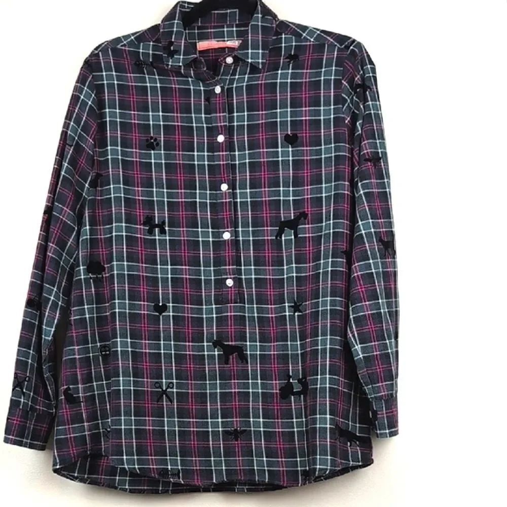 Vilagallo Plaid Long Sleeve Popover Blouse Top With Velvet Animals & Shapes